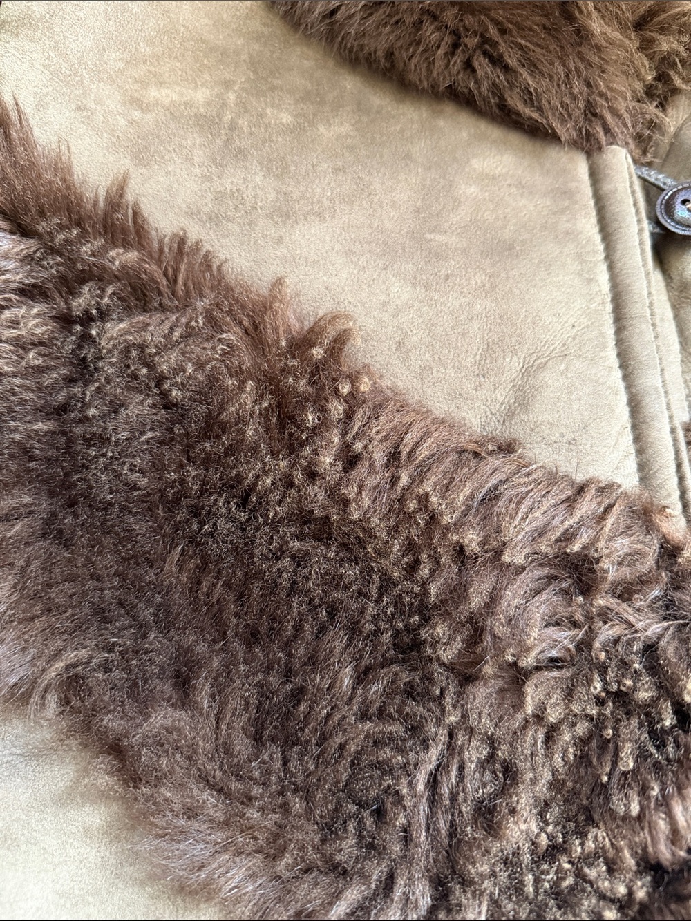 Brown Suede and Shearling Vest with Fur Trim, Vintage - Picture 11 of 12
